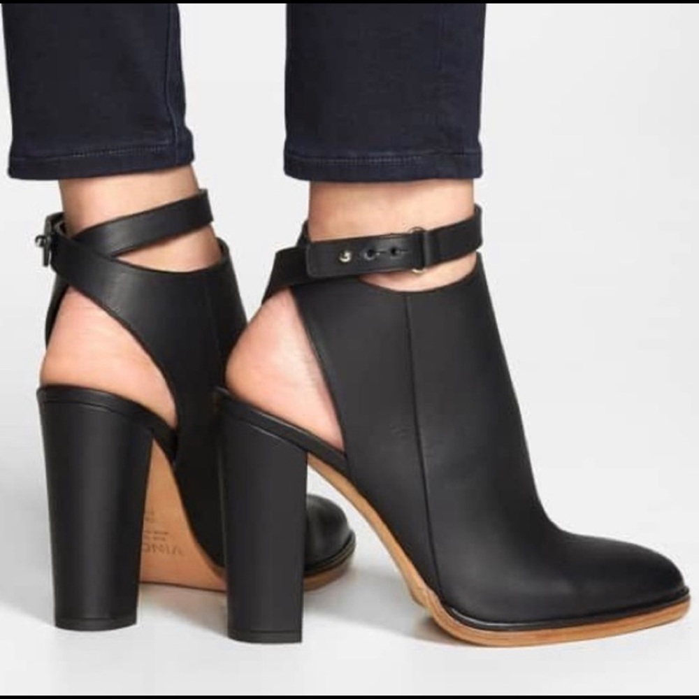Vince Black Ankle Strap Leather Heel Booties 7